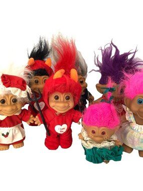 Troll Dolls Lot of 7 Russ Ace TNT Devil Grandpa Christmas 1990's
